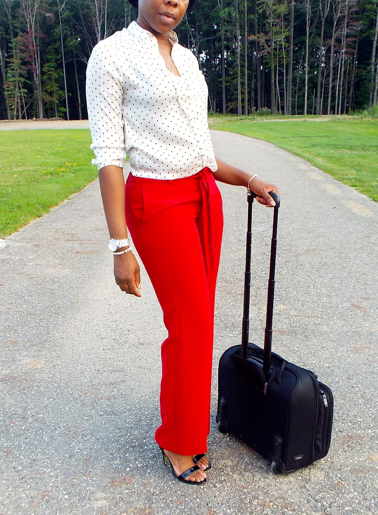 red polka dot pants womens